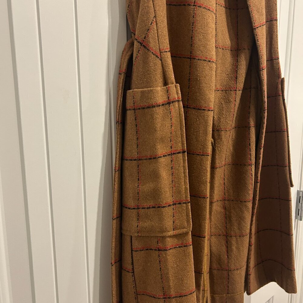 BCBGeneration Carmel Plaid Long Faux-Wool Tie Vest Shacket Women’s Size Small - Picture 4 of 10